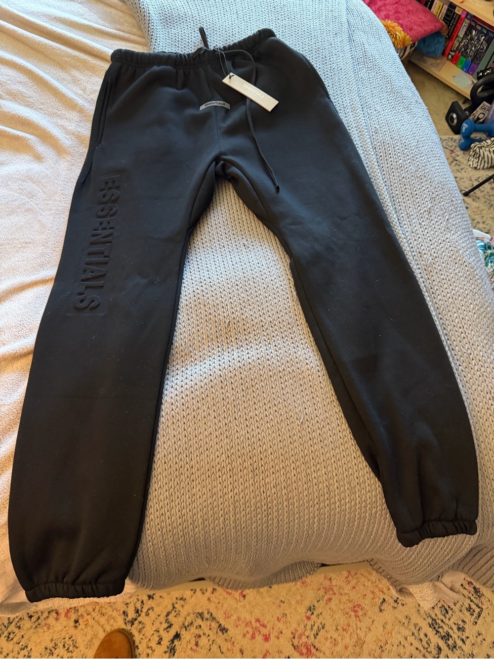 Essentials Black Kids Jogger Sweatpants with Embossed Logo